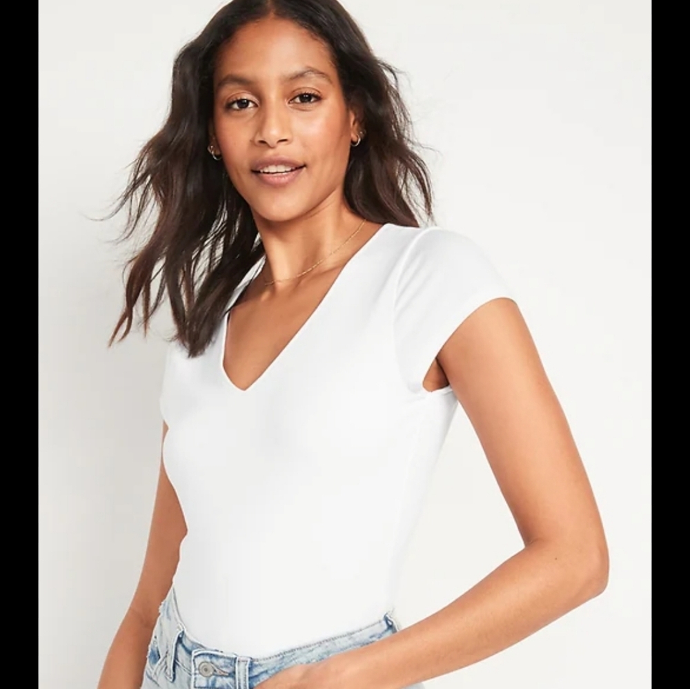 Old Navy Classic White V-Neck Bodysuit